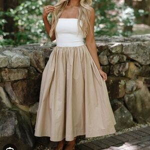 MABLE Tan Pleated Strapless Dress